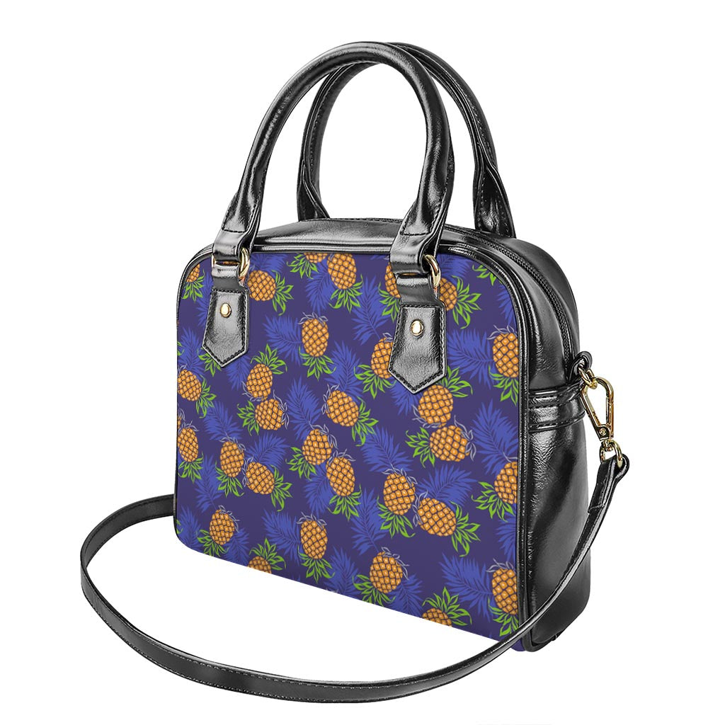 Blue Leaf Pineapple Pattern Print Shoulder Handbag