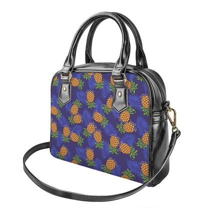 Blue Leaf Pineapple Pattern Print Shoulder Handbag