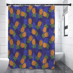 Blue Leaf Pineapple Pattern Print Shower Curtain