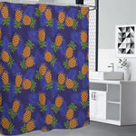 Blue Leaf Pineapple Pattern Print Shower Curtain