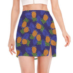 Blue Leaf Pineapple Pattern Print Side Slit Mini Skirt