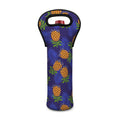 Blue Leaf Pineapple Pattern Print Single Neoprene Wine Tote