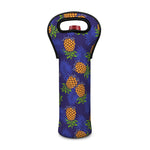 Blue Leaf Pineapple Pattern Print Single Neoprene Wine Tote