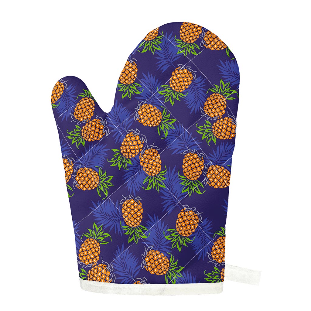 Blue Leaf Pineapple Pattern Print Single Oven Mitt