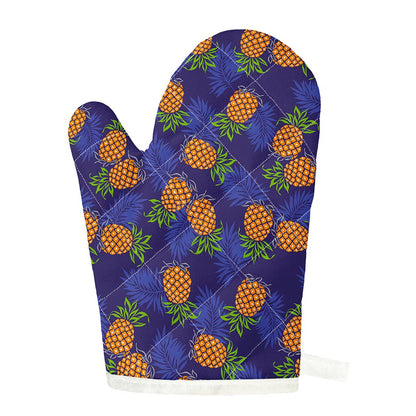 Blue Leaf Pineapple Pattern Print Single Oven Mitt