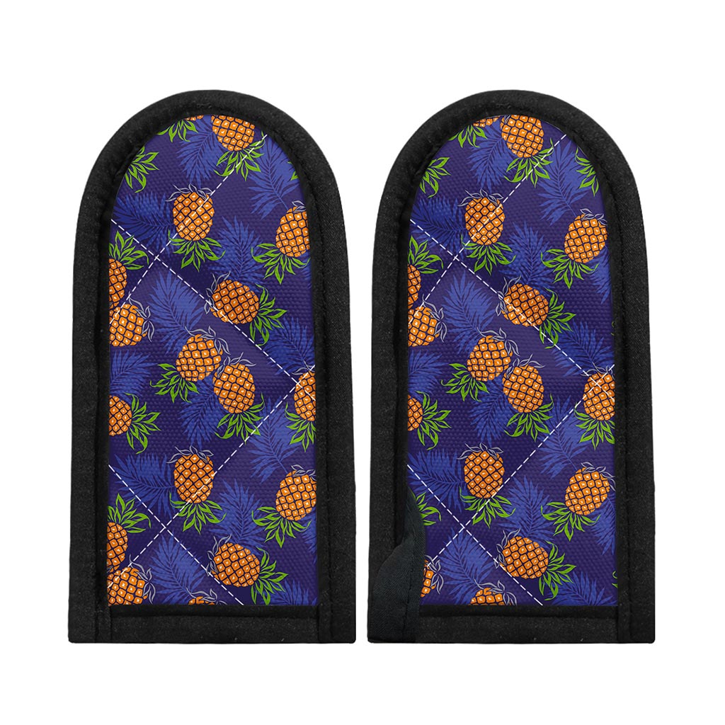 Blue Leaf Pineapple Pattern Print Skillet Handle Cover