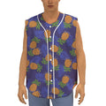 Blue Leaf Pineapple Pattern Print Sleeveless Baseball Jersey