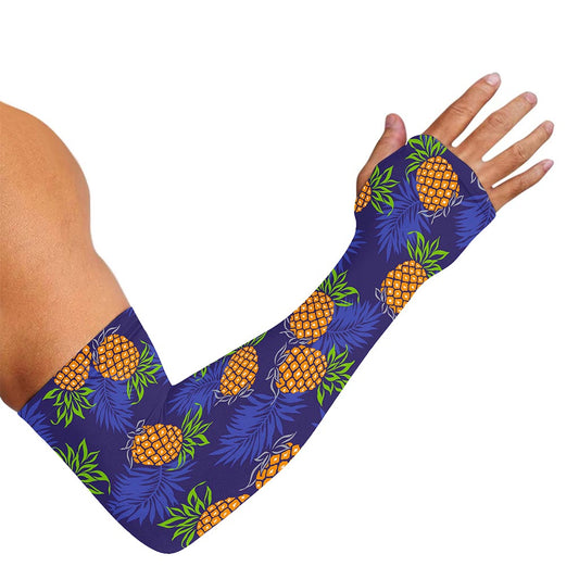 Blue Leaf Pineapple Pattern Print Sun Protection Arm Sleeves