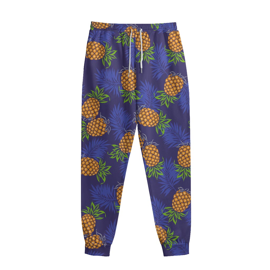 Blue Leaf Pineapple Pattern Print Sweatpants