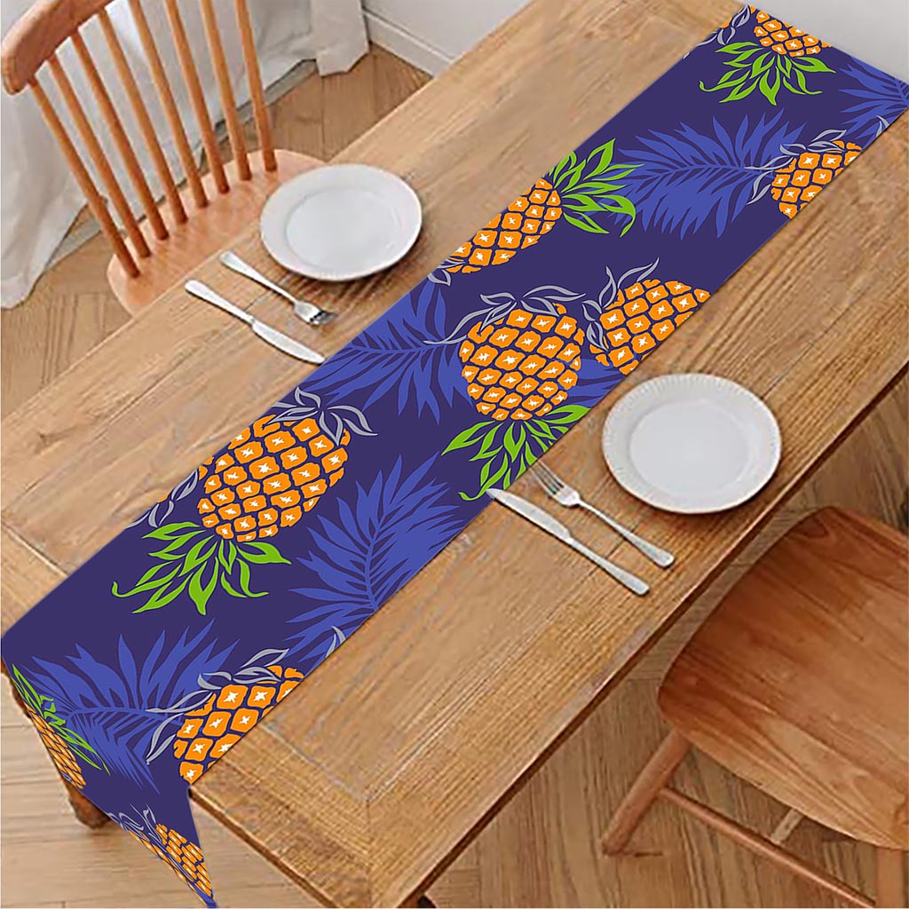 Blue Leaf Pineapple Pattern Print Table Runner