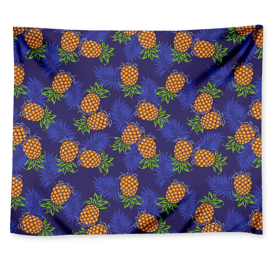 Blue Leaf Pineapple Pattern Print Tapestry