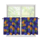 Blue Leaf Pineapple Pattern Print Tier Curtains