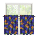 Blue Leaf Pineapple Pattern Print Tier Curtains
