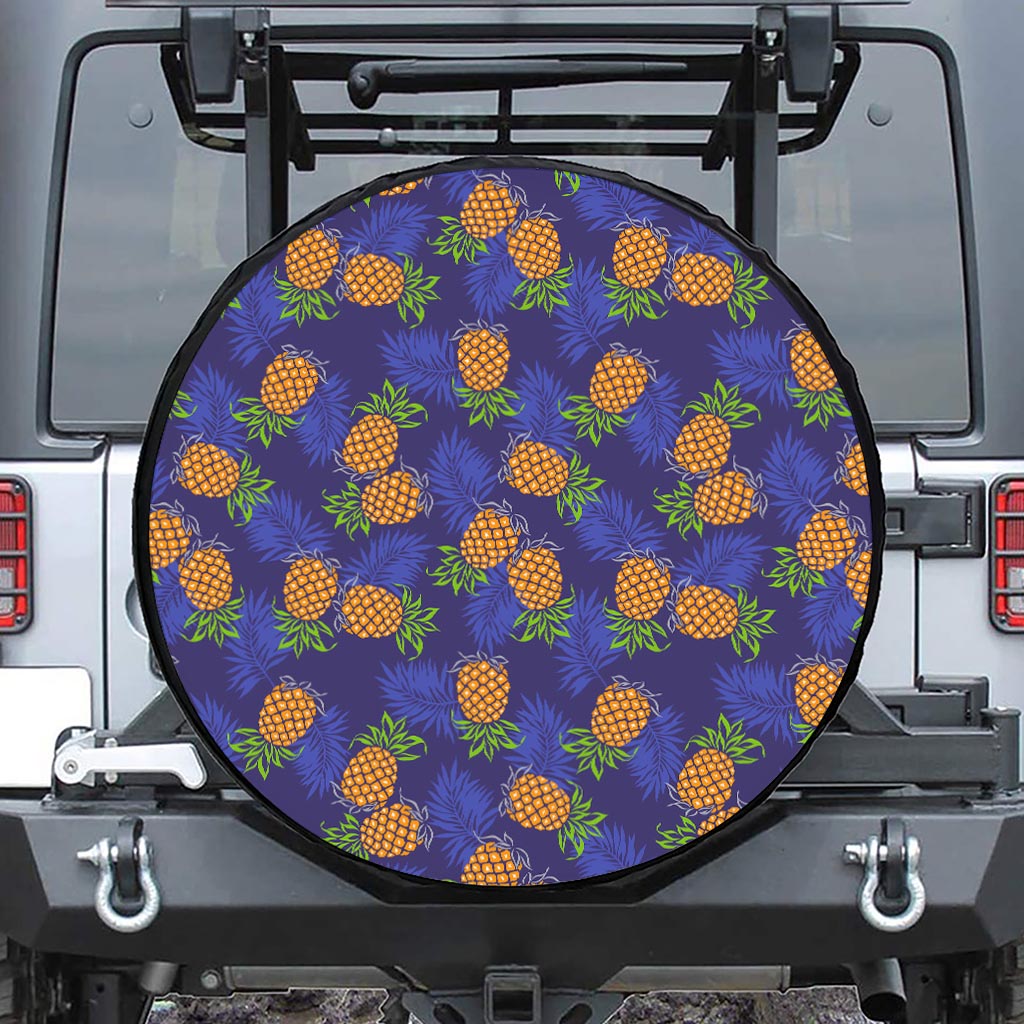 Blue Leaf Pineapple Pattern Print Tire Cover