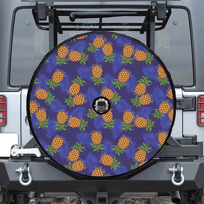 Blue Leaf Pineapple Pattern Print Tire Cover With Camera Hole