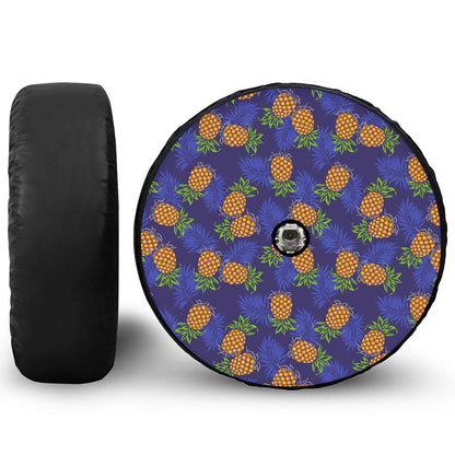 Blue Leaf Pineapple Pattern Print Tire Cover With Camera Hole