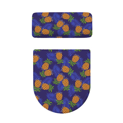 Blue Leaf Pineapple Pattern Print Toilet Lid And Tank Cover Set
