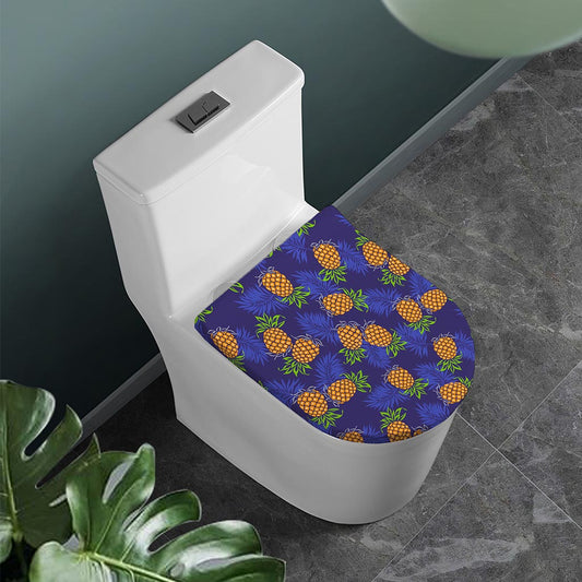 Blue Leaf Pineapple Pattern Print Toilet Lid Cover
