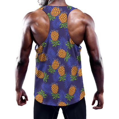 Blue Leaf Pineapple Pattern Print Training Tank Top