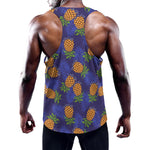 Blue Leaf Pineapple Pattern Print Training Tank Top