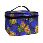 Blue Leaf Pineapple Pattern Print Travel Makeup Bag