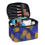 Blue Leaf Pineapple Pattern Print Travel Makeup Bag