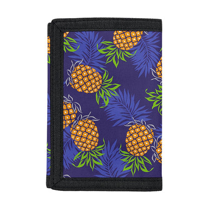 Blue Leaf Pineapple Pattern Print Trifold Wallet