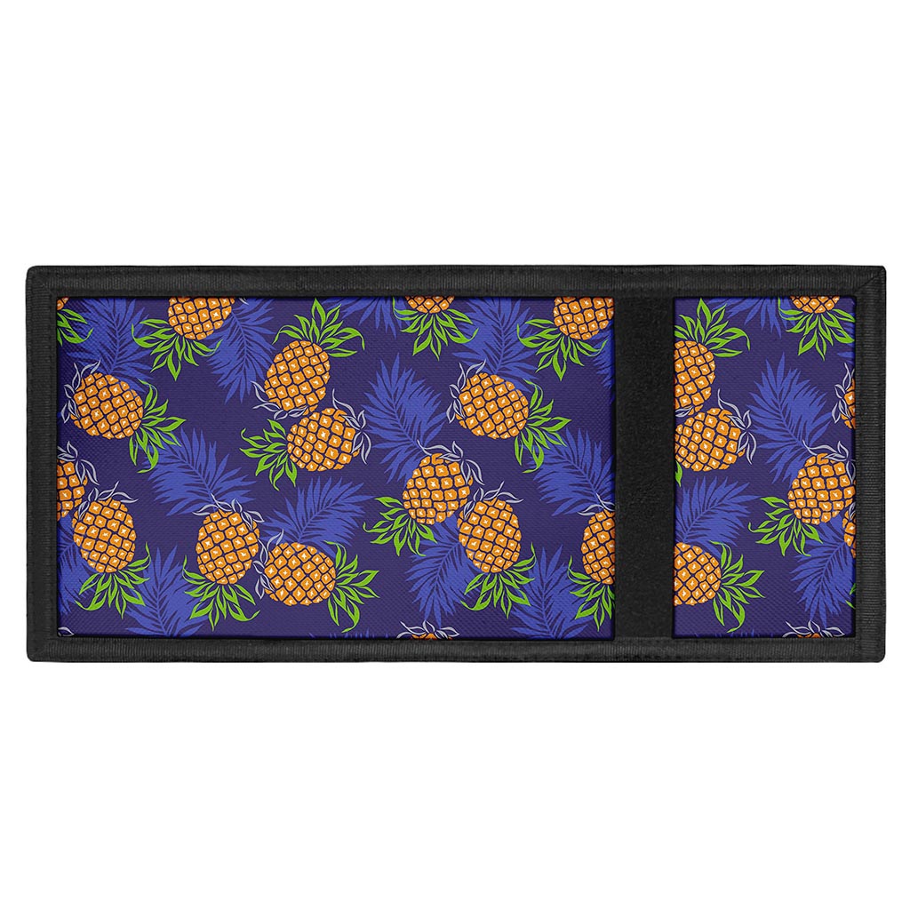 Blue Leaf Pineapple Pattern Print Trifold Wallet