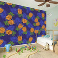Blue Leaf Pineapple Pattern Print Wall Sticker