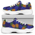Blue Leaf Pineapple Pattern Print White Chunky Shoes