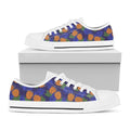Blue Leaf Pineapple Pattern Print White Low Top Sneakers