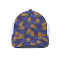 Blue Leaf Pineapple Pattern Print White Mesh Trucker Hat
