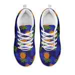 Blue Leaf Pineapple Pattern Print White Running Shoes