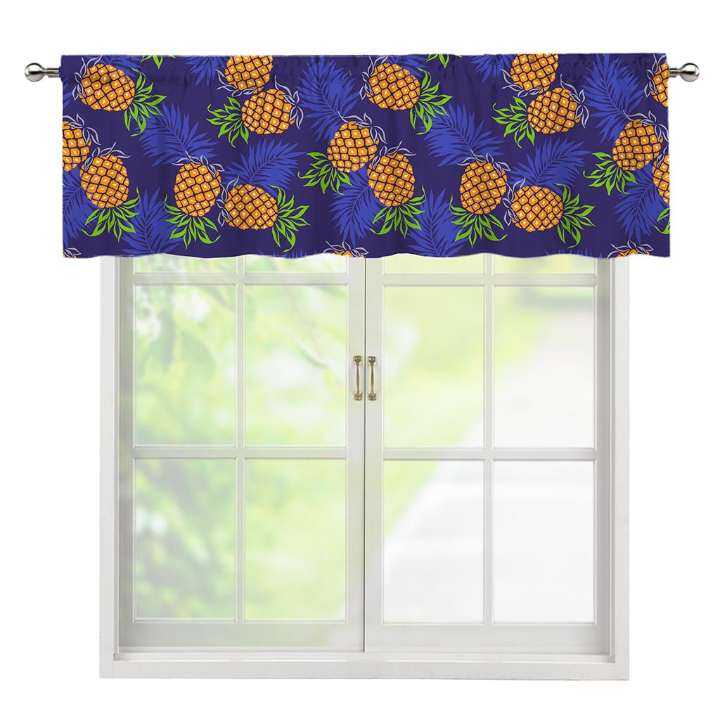 Blue Leaf Pineapple Pattern Print Window Valance