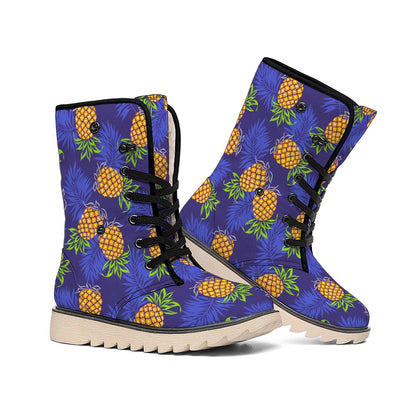 Blue Leaf Pineapple Pattern Print Winter Boots
