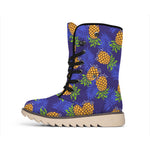 Blue Leaf Pineapple Pattern Print Winter Boots