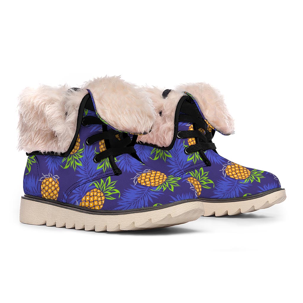 Blue Leaf Pineapple Pattern Print Winter Boots