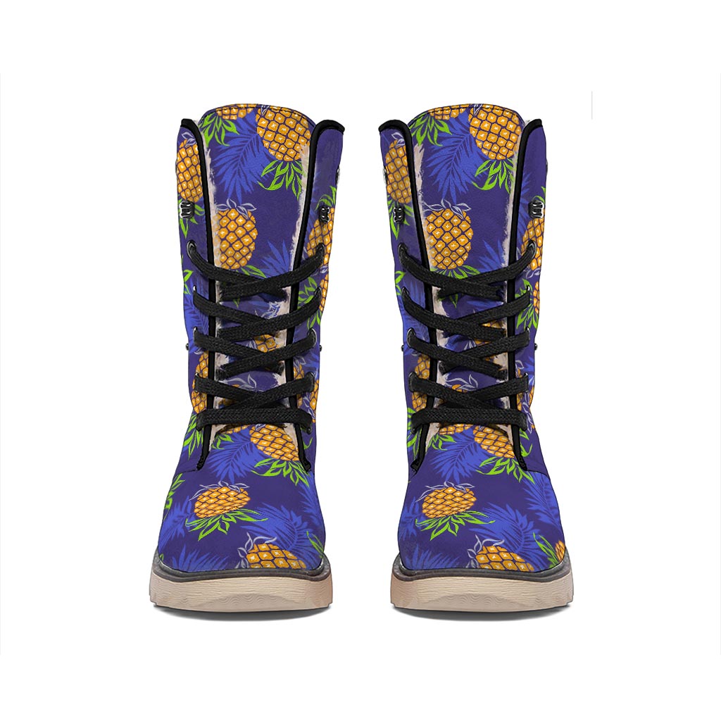 Blue Leaf Pineapple Pattern Print Winter Boots