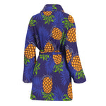 Blue Leaf Pineapple Pattern Print Women's Bathrobe