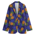 Blue Leaf Pineapple Pattern Print Women's Blazer