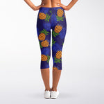 Blue Leaf Pineapple Pattern Print Women's Capri Leggings