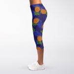 Blue Leaf Pineapple Pattern Print Women's Capri Leggings