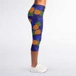 Blue Leaf Pineapple Pattern Print Women's Capri Leggings