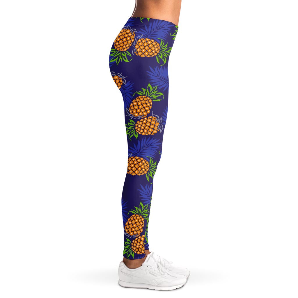 Blue Leaf Pineapple Pattern Print Women's Leggings