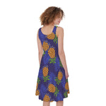 Blue Leaf Pineapple Pattern Print Women's Sleeveless Dress