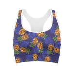 Blue Leaf Pineapple Pattern Print Women's Sports Bra