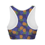 Blue Leaf Pineapple Pattern Print Women's Sports Bra