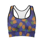 Blue Leaf Pineapple Pattern Print Women's Sports Bra
