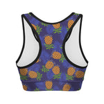 Blue Leaf Pineapple Pattern Print Women's Sports Bra