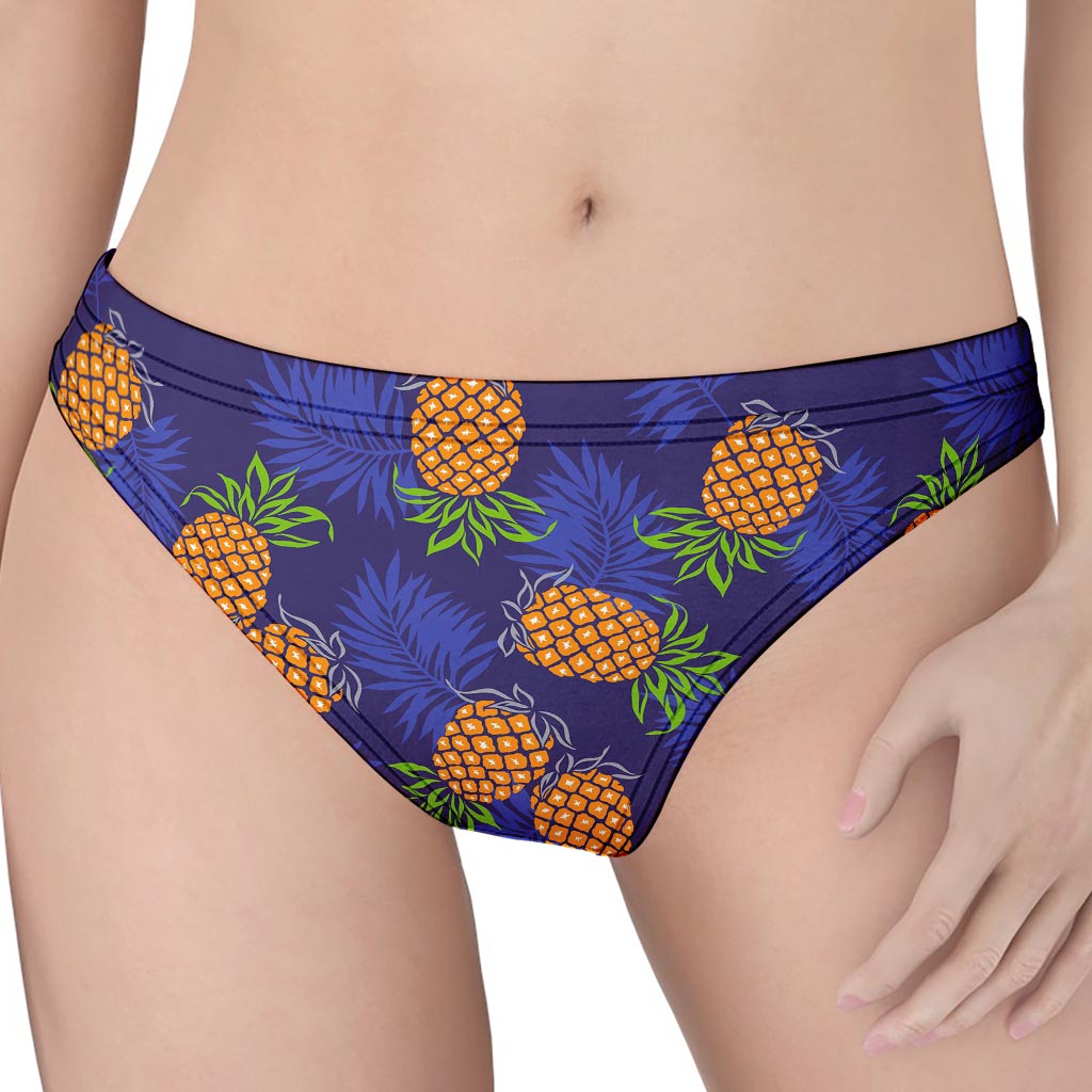 Blue Leaf Pineapple Pattern Print Women's Thong